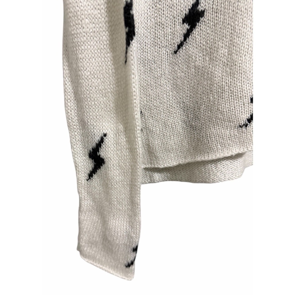 Wooden Ships Paola Buendia White Knit Sweater W/Black Lighting Bolts Size XS/S - Picture 7 of 10